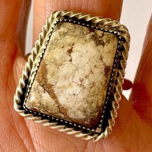 Navajo Wild‎ Horse Ring Sz 11 Rectangle Native American Sterling USA Sawtooth